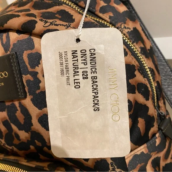 JIMMY CHOO Candice Onyp Natural Leo Nylon Leather Backpack NWT